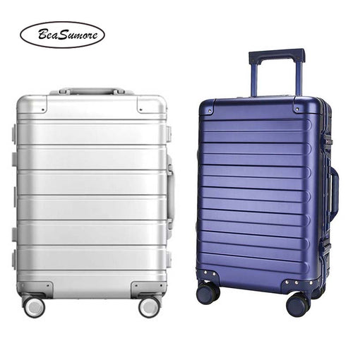 BeaSumore 100% aluminum alloy High-grade Brand Rolling Luggage Spinner High capacity Women Trolley Men Business Suitcase Wheels