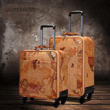 Load image into Gallery viewer, Retro Map PU Leather Rolling Luggage Spinner Men Business Suitcase Wheels 16 inch Women Cabin Password Travel Bags Trelloy
